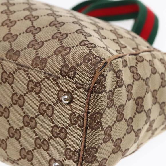 GUCCI GG Canvas Web Sherry Line Tote Bag Beige Green Red 145758 Auth 93992 - Picture 15 of 16